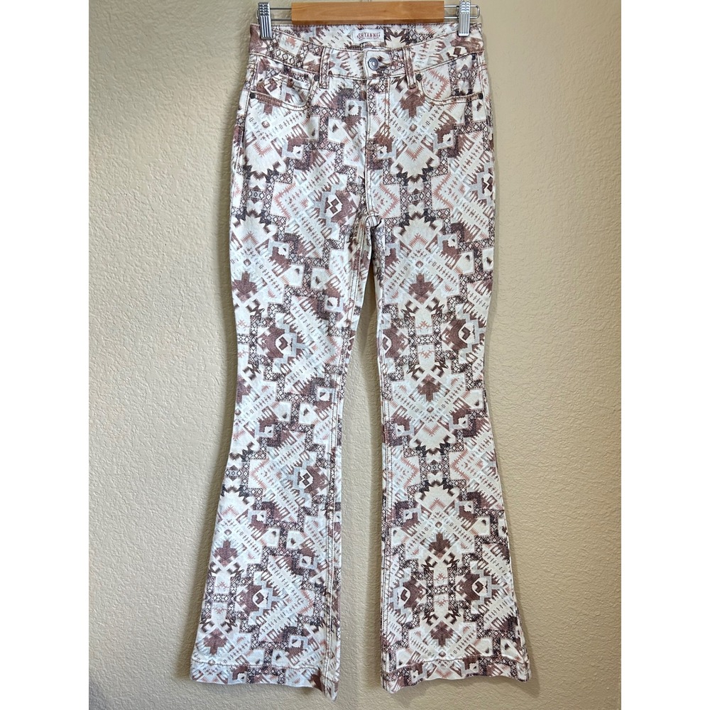 Shyanne 25W x 34L Jeans Brown Southwestern Cow Flare Bell Bottom Cowgirl Tribal